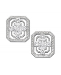 Simple studs that make a huge impact. Eliot Danori's Diadem earrings feature a unique, cut-out design that highlights cubic zirconias (5 ct. t.w.) and clear crystal accents. Crafted in silver tone mixed metal. Approximate diameter: 3/4 inch.