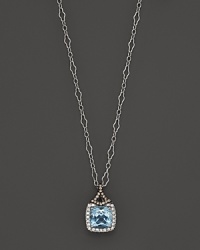 Badgley Mischka Blue Topaz Pendant Necklace With White And Brown Diamonds, 18