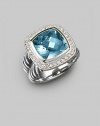 From the Albion Collection. A classic Yurman design, offering a faceted blue topaz, framed in diamonds, on a split cable band of sterling silver. Diamonds, 0.24 tcw Blue topaz Sterling silver About ½ square Imported