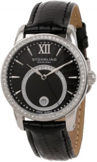 Stuhrling Original Women's 544.11151 Vogue Audrey Dawn Swiss Quartz Swarovski Crystal Date Black Leather Strap Watch