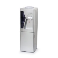 Iluminum ILUS104 39-Inch Freestanding Water Cooler Dispenser with Storage Cabinet and Cup Holder, Hot and Cold, Silver