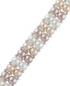 A colorful classic. This sterling silver two-row bracelet brings a stylish touch to any occasion with peach and pink button cultured freshwater pearls (6-1/2-7 mm). Approximate length: 8 inches.