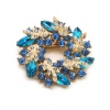 Topaz Aqua Blue Crystal Wreath Pin Brooch Gold Tone - Something Blue Corsage Brooch for Wedding & Gift