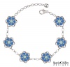 Lucia Costin Flower Bracelet with Mint Blue and Blue Swarovski Crystals, Set with Twisted Lines and Cute Flowers; .925 Sterling Silver; Handmade in USA