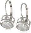 Platinum Plated Sterling Silver Round-Cut Bezel-Set Cubic Zirconia Earrings