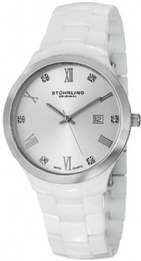 Stuhrling Original Women's 962.12EP2 Leisure Ceramic Celine Swiss Quartz Swarovski Crystal Date White Bracelet Watch