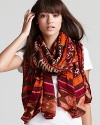 Exclusively at Bloomingdale's--warm, earthy tones add worldly style to this patterned scarf from Theodora & Callum.