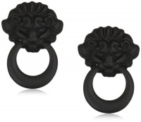 Anne Klein Presidio Lion Head Clip Black Tone Door Knocker Drop Earrings