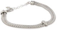 Sterling Silver Italian Rhodium Plated Double Strand Round Box Chain and Swarovski Crystal Bracelet, 7.5+1.5  Extender