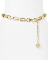 Jazz up every look without breaking a sweat with this chain belt from Tory Burch, accented by a delicate logo charm and gleaming metallic links.