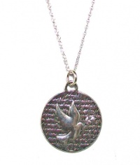 Kevin N Anna Studio California Sterling Silver LARGE Pendant Necklace with Round Etched DOVE Pendant Celebrates PEACE