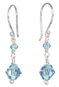 Sterling Silver Crystallized Swarovski Elements Bicone 3mm and 6mm in March Birthstone Aquamarine Color Drop Earrings