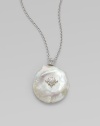 From the Aspen Collection. A lustrous white baroque coin freshwater pearl hangs from a graceful chain, with accents of shimmering white sapphires.White freshwater pearlWhite sapphireRhodium platedChain length, about 17Pendant length, about 1¼Lobster claspImported