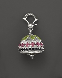 Inspired by Zen philosophy, this intricately detailed, matte sterling silver meditation bell from Paul Morelli is set with peridot, pink rhodolite and black spinel.