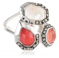 Judith Jack Caliente Sterling Silver Marcasite and Coral Cluster Ring, Size 7