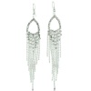 Long Dangle Silver-Look Chain and Rhinestone Chandelier Fashion Earrings, 4 Inches Long