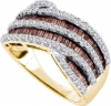 14k Yellow Gold Ring 1.52 CT Chocolate & White Diamond Stripes with Brilliant Clarity Fashion Band