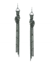 Dust your shoulders with this flaunt-worthy style. BCBGeneration's fringe earrings feature dangling chains knotted together to create a look that's got extra attitude. Crafted in oxidized silver tone mixed metal. Approximate drop: 3-1/2 inches.