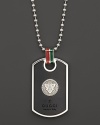 Sterling silver and enamel dogtag with classic Gucci logo and colors.