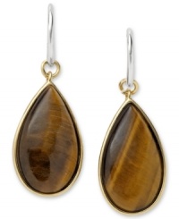 Neutral tones captivate on these drop earrings from Fossil. Featuring tiger's eye beads in teardrop shapes. Crafted in gold tone mixed metal. Approximate drop: 1-5/8 inches.