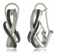 Sterling Silver Black and White Diamond Omega Back Earrings (.02 cttw)