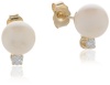 14k Gold White Freshwater Cultured Pearl and Diamond Studs (7-7.5mm) 0.10 cttw, H-I Color, I1-I2 Clarity)