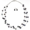 18 Black 3-String Genuine Freshwater Pearl Necklace Earrings Set