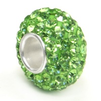 Swaroski Peridot Green Crystal Ball Bead Sterling Silver Charm Fits Pandora Chamilia Biagi Trollbeads European Bracelet