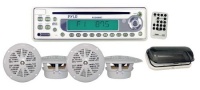 PYLE PLCD6MRKT Waterproof Marine AM/FM/CD Player Receiver with 4 x 5.25-Inch Speakers and Splash-Proof Radio Cover (White)