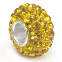 Swaroski Citrine Yellow Crystal Ball Bead Sterling Silver Charm Fits Pandora Chamilia Biagi Trollbeads European Bracelet