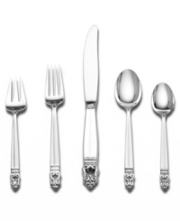 A regal addition to formal tables in lustrous sterling, the Royal Danish flatware set from Internationals Silver features richly ornamented handles with an understated satin finish. With place settings and serving pieces for tables of eight.