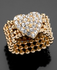 Roll on a rockin' ring. This GUESS stretch ring features a crystal-accented heart and pretty goldtone mixed metal beads.