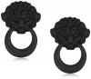 Anne Klein Presidio Lion Head Clip Black Tone Door Knocker Drop Earrings