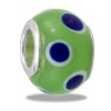 Blue & Green Polkadot Art Glass European/Memory Charm Double Sterling Layered Bead - Fits Pandora Bracelets