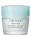 Shiseido Pureness Moisturizing Gel-Cream. A lightweight creamy gel that moisturizes, softens, and refines skin as it promotes a healthy-looking radiance. Absorbs quickly for immediate retexturizing benefits and leaves skin feeling dewy fresh. Protects the skins natural moisture balance with Shiseido-exclusive ingredient Hydro-Balancing Complex. Recommended for combination and normal skin. Use daily morning and evening after cleansing and softening.