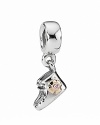 Commemorate a baby boy's first years with a sterling silver bootie charm with a pink zirconia stone accent in 14K gold.