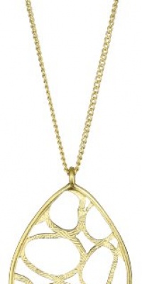 T Tahari Essential Gold Tone Chain with Open Work Oval Pendant Necklace