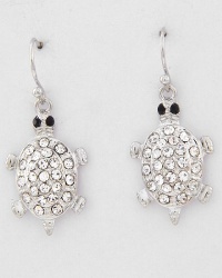 Adorable 1/2 Shimmering Clear Crystal Turtle Charm Dangle Earrings Silver Plated