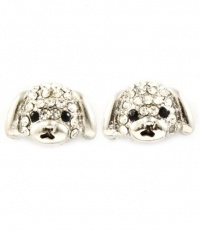 Adorable Silver Rhodium Plated Puppy Dog Stud Earrings Embellished with Sparkling Clear Crystals