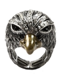 A sight for soaring eyes. This eagle-head stretch ring from RACHEL Rachel Roy is crafted from silver-tone mixed metal with glass stones to help you reach new fashion heights. Stretches to fit finger. Approximate diameter: 1 inch.