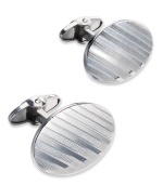 The perfect accent for the modern-day business man. These sleek oval-shaped cuff links feature a trendy striped design in sterling silver. Approximate length: 1-7/8 inches. Approximate width: 5/8 inch.