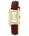 A burgundy strap adds a statement making touch to this watch from Nine West.