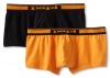 Papi Men's Stretch 2 Pack Solid Brazilian Trunk Brief, Black/Orange, Large