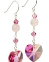 Faceted Rose Quartz Bead and Swarovski Elements Crystal Heart and Bicone Drop Earrings