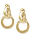 Never forget the versatility of hoops. This doorknocker design from Jones New York takes a unexpected turn with twisted detail. Crafted in gold tone mixed metal. Clip-on backing for non-pierced ears. Approximate drop: 1 inch.