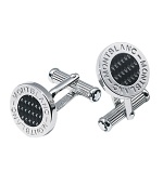 Montblanc offers the height of luxury with these handsome platinum-plated cufflinks, featuring a smaller round shape and a black carbon inlay for a touch of contrast.