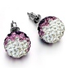 Shamballa Disc Ball Earrings with Pave Clear or Purple Swarovski Crystal Post Stud Earrings for Pierced Ears 12mm Silver Plated Metal