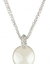 Majorica 18mm 17 White Coin Pearl with Cubic Zirconia on 3Row Sterling Silver Chain Necklace