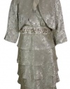 R&M Richards Women's Jacquared Tiered Dress & Jacket Set (10 Petite, Taupe)