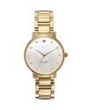 Glamorous and ladylike, kate spade new york's bracelet watch boasts a crystal-dusted Mother of pearl face.